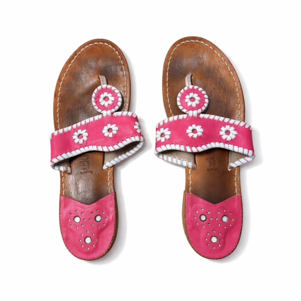 Jack Rogers Pink and Brown Daisy Leather Sandals